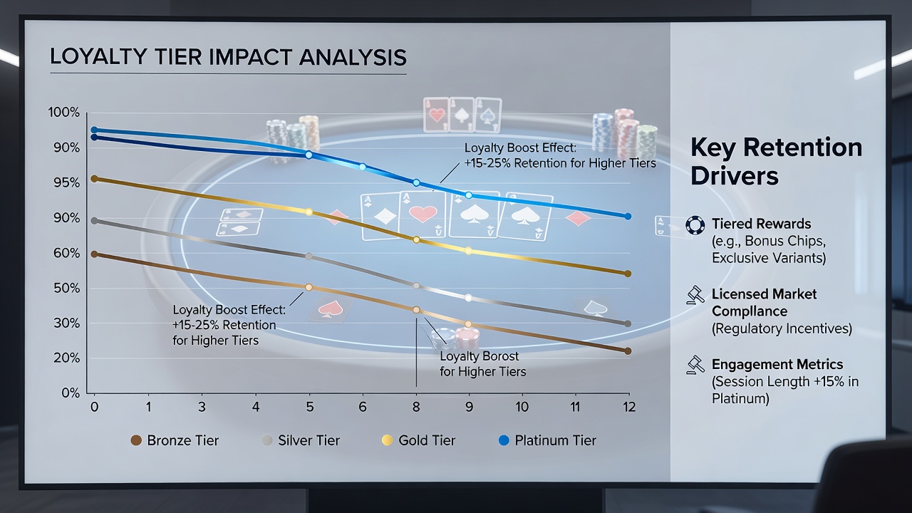 Grafik mit Vergleich der Retentionsraten über mehrere Monate in verschiedenen Poker-Varianten