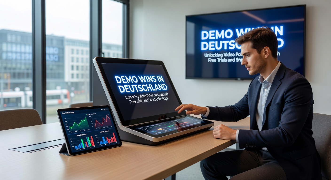 Video Poker Bildschirm mit Demo-Modus und blinkenden Jackpot-Symbolen auf einem modernen Gerät