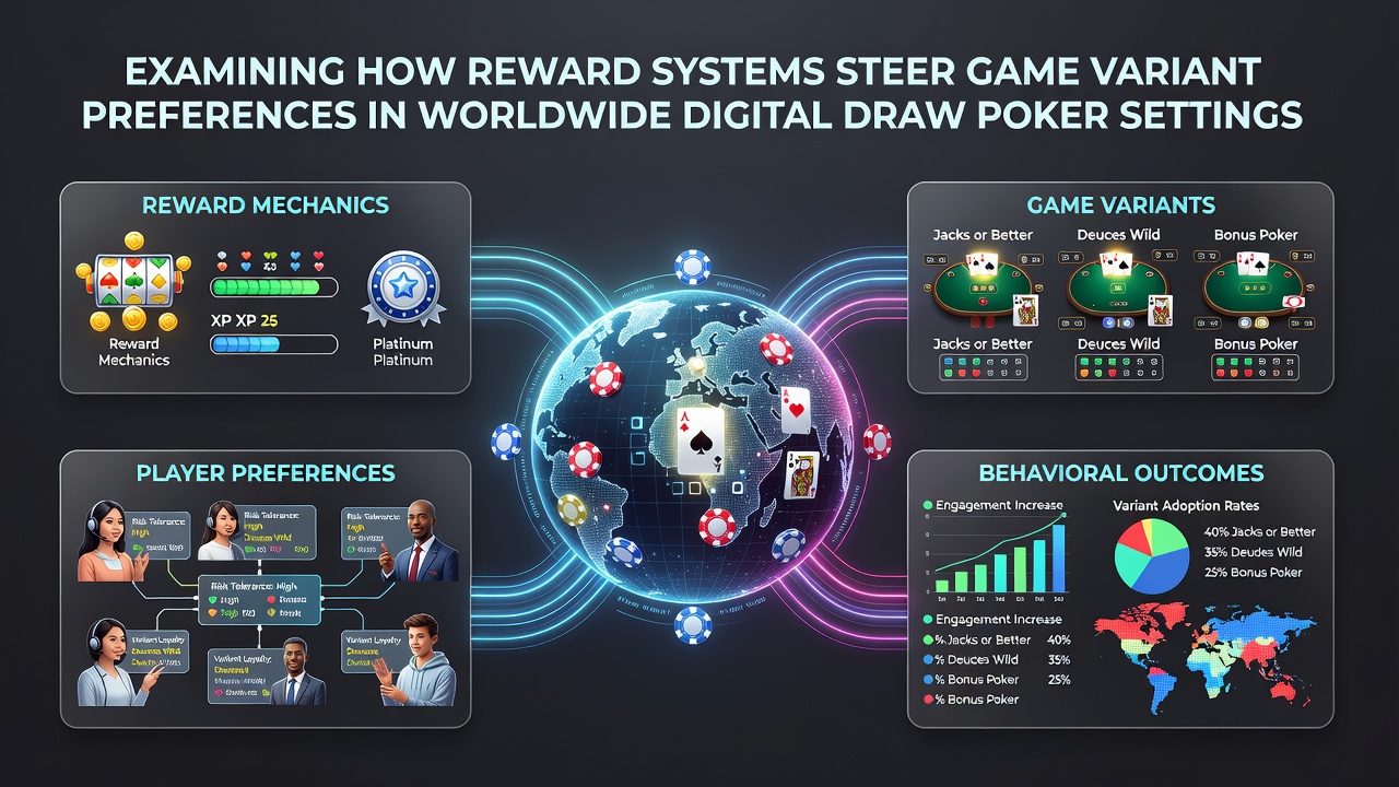 Darstellung globaler Draw-Poker-Plattformen mit Fokus auf Belohnungsstrukturen und Variantenauswahl
