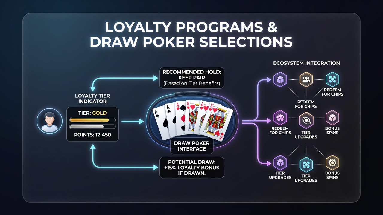Darstellung von Treuepunkten und Draw-Poker-Varianten in einer digitalen Casino-Oberfläche