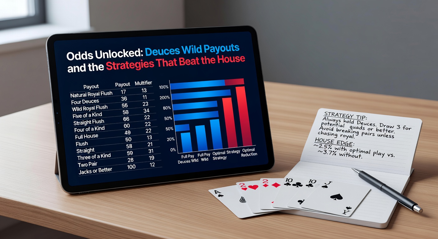Detaillierte Strategietabelle für Deuces Wild mit Hold-Entscheidungen für verschiedene Kartenkombinationen