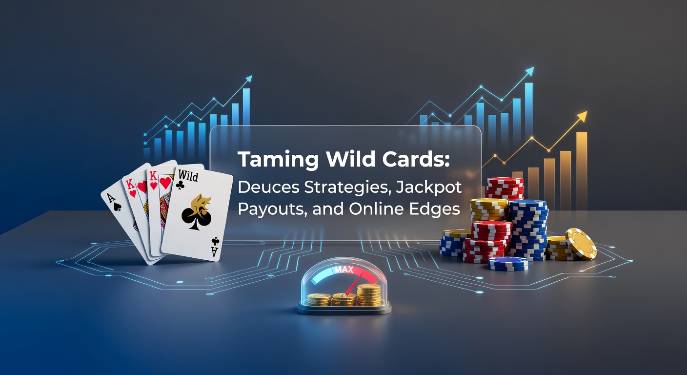 Video-Poker-Bildschirm mit Deuces Wild-Variante und angezeigten Kartenkombinationen, die Wildcards hervorheben