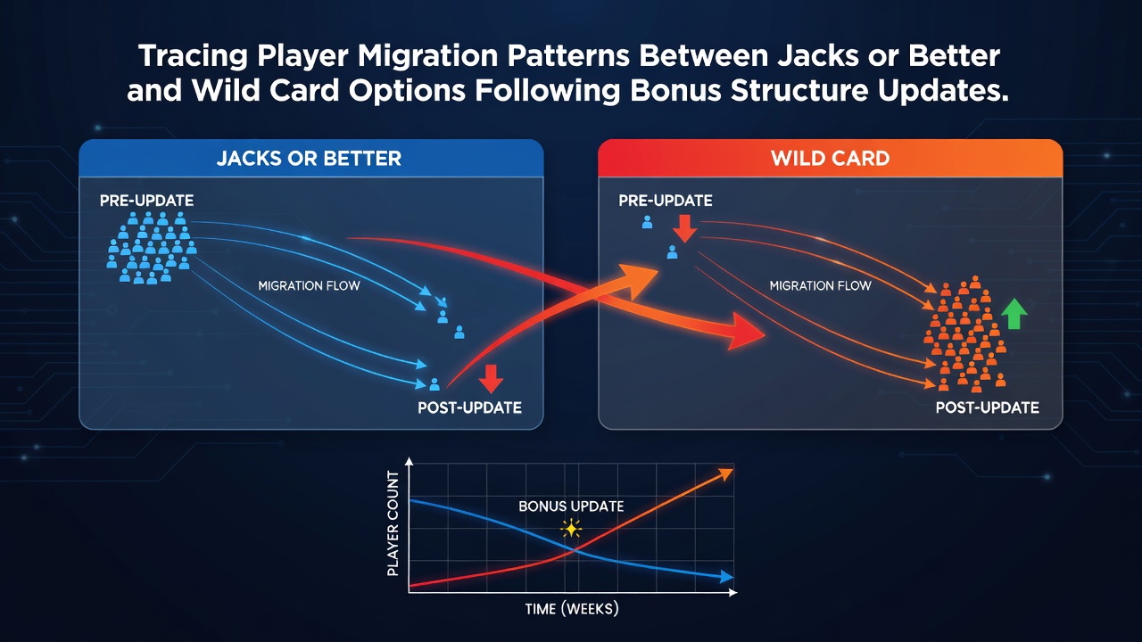 Grafik zeigt Spielerbewegungen zwischen Jacks or Better und Wild Card Varianten in Online-Casinos nach Bonusänderungen
